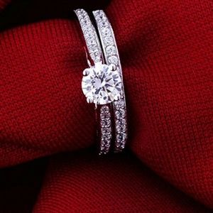 Fashion Women Engagement Wedding 2Pcs Set Cubic Zi